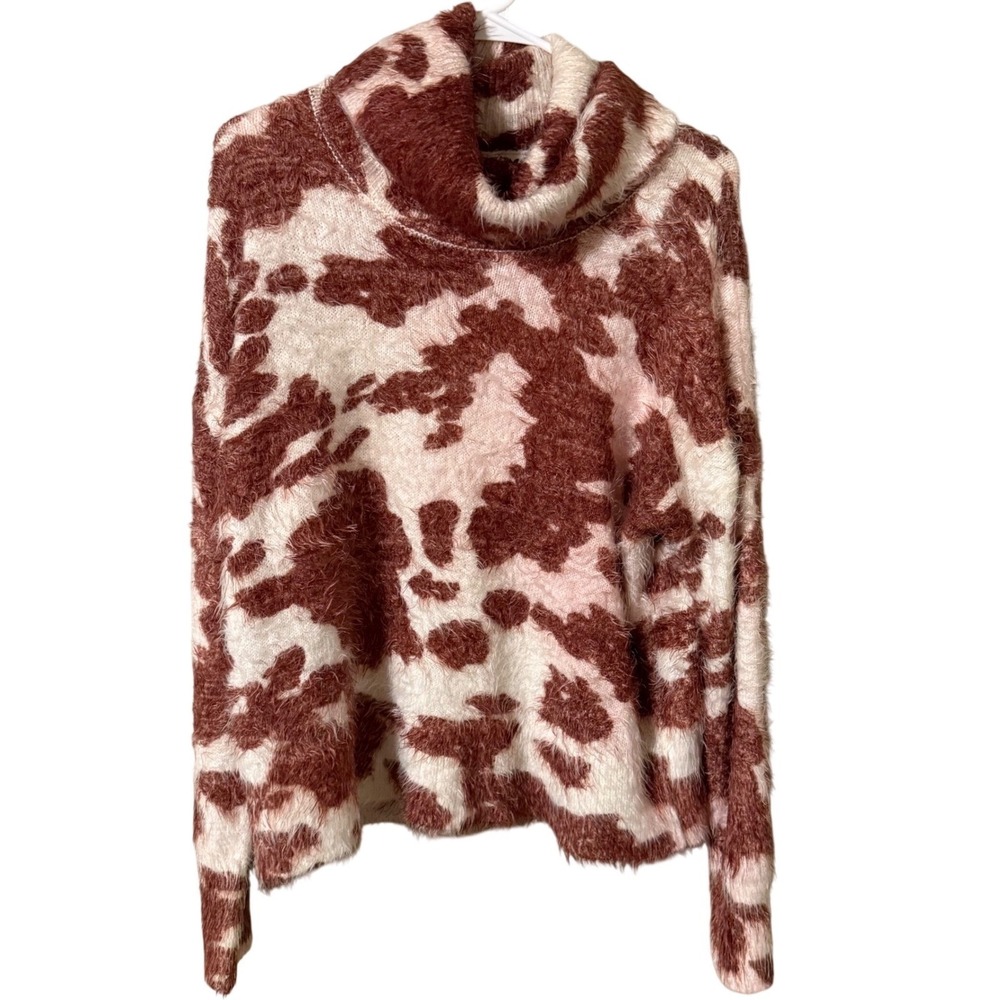 Show me your Mumu Cow Print Fuzzy Knit Cowl Neck Sweater Extra Small READ
